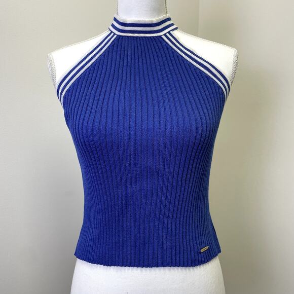 St. John Sport by Marie Gray Tops - St John Sport by Marie Gray Blue Ribbed Knit Halter Tank Top S Striped